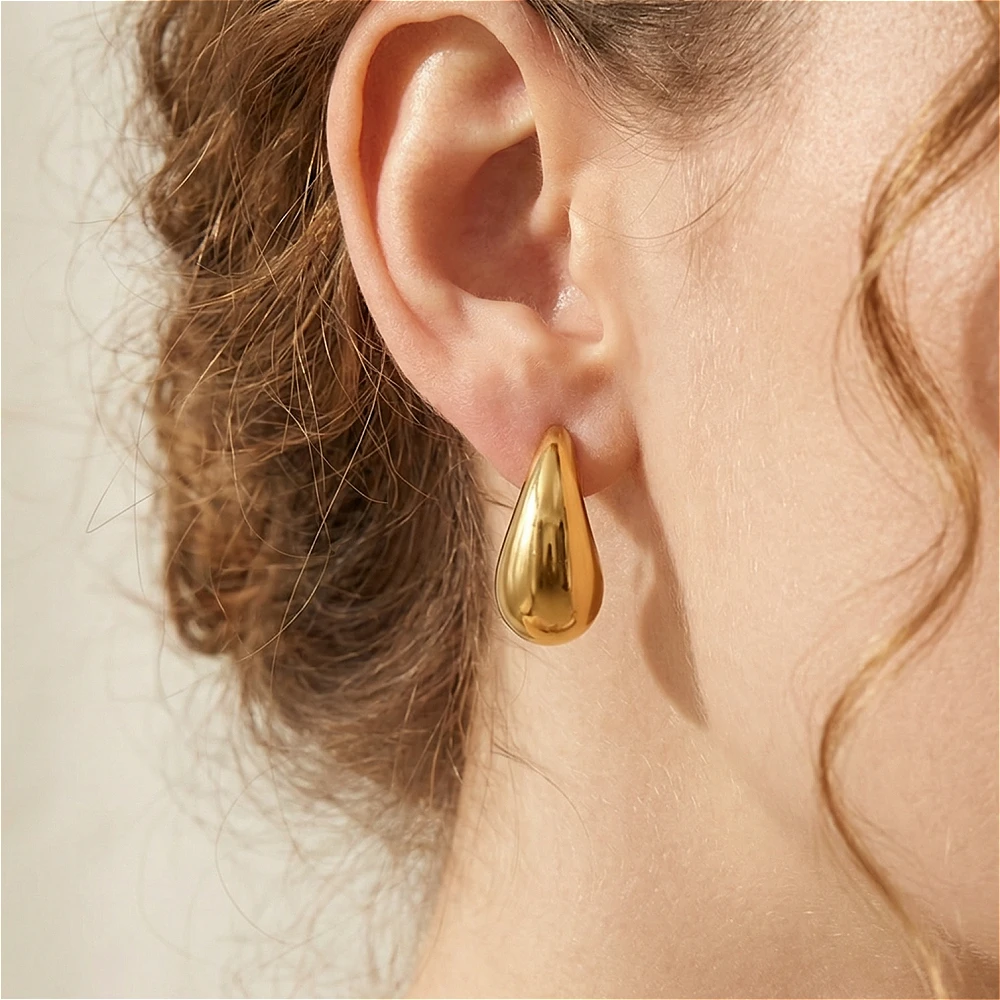 10-31mm Edelstahl Vintage Klobige Wassertropfen Ohrringe Für Frauen Vergoldet Dicke Ohrring Aussage Hochzeit Schmuck Geschenke – Detail 13