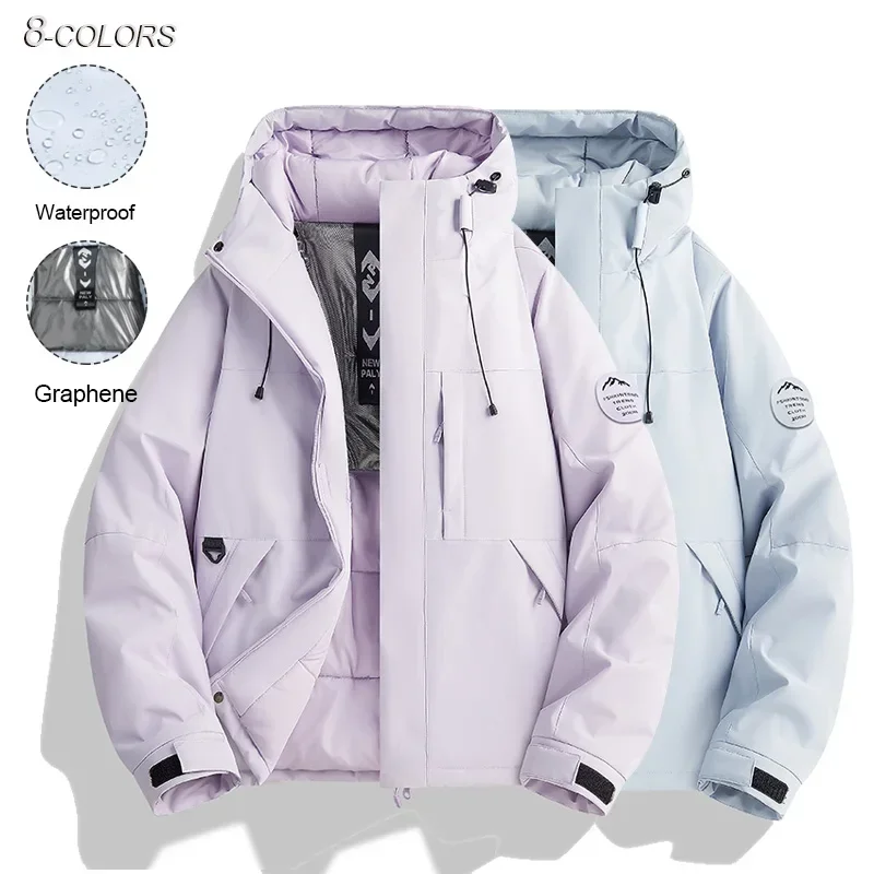 Couple Casual Outdoor Cotton Padded Windproof Graphene Coat Daily Parka Jackets Outerwear Winter Warm Hooded Jacket