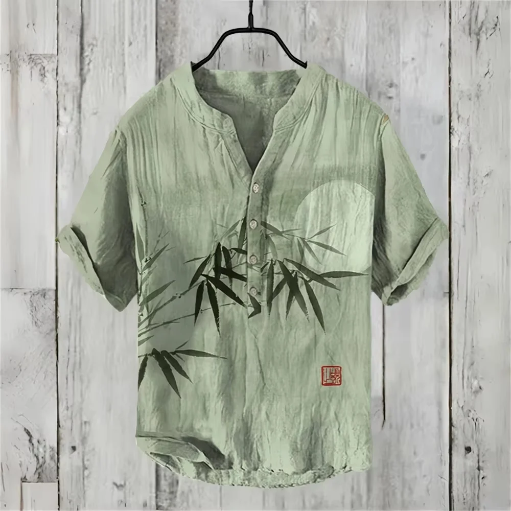 Summer men's short-sleeved POLO shirt linen printed shirt European and American popular elements original octopus printed shirt