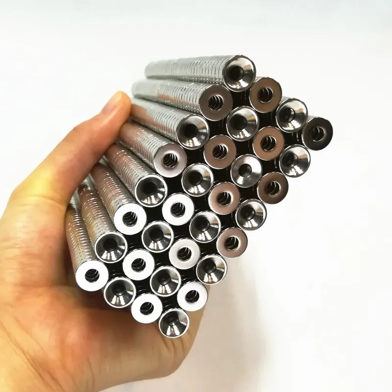 10PCS Strong Neodymium Magnets with Hole Dia 8mm-20mm With M3 M4 M5 Countersunk Ring Hole Rare Earth Round N35 Perforated Magnet