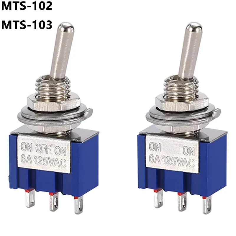 

10PC/5PC Miniature Toggle Switch Single Pole Double Throw SPDT DPDT ON-OFF-ON ON-ON 120VAC 6A 1/4 Inch Mounting MTS-102 103 202