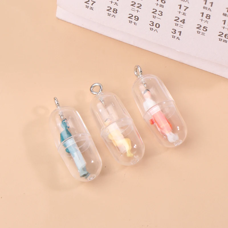 10pcs Simulation Three-dimensional Mini Villain Pill Capsule DIY Resin Pendant Drop Glue Earrings Necklace Jewelry Accessories