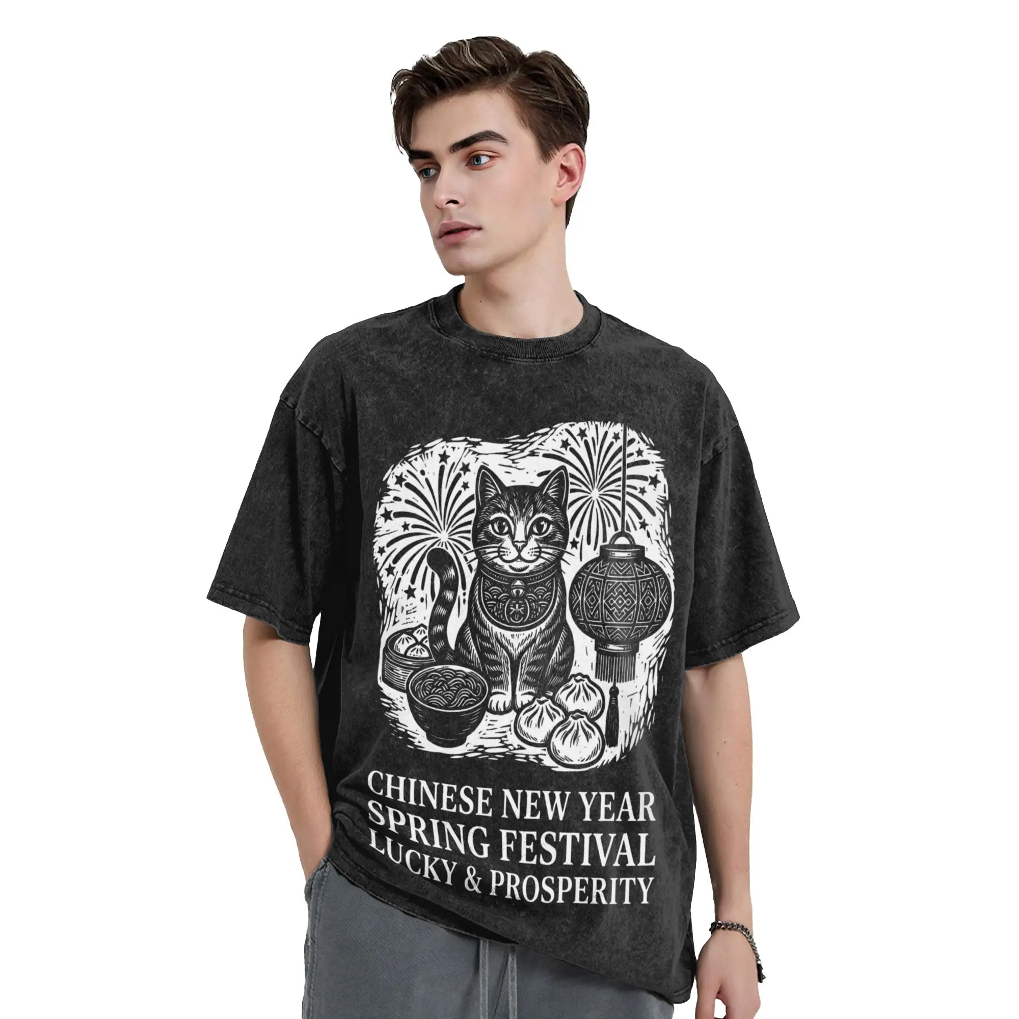 Streetwear You Met Me at A Very Chinese Time in My Life Washed T Shirt Men O-neck Short Sleeve Tops  Cotton Summer Tops