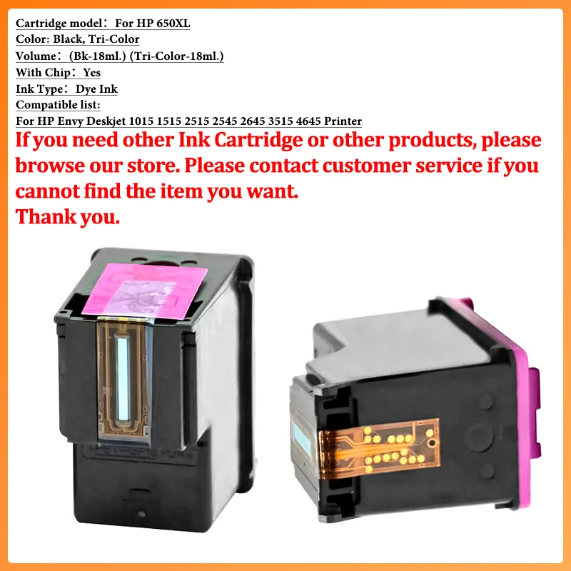 2PCS/1-2SET 650XL Ink Cartridge Compatible For HP 650XL HP650XL HP Deskjet 1015 1515 2515 2545 2645 3515 4645 Printer Full Ink