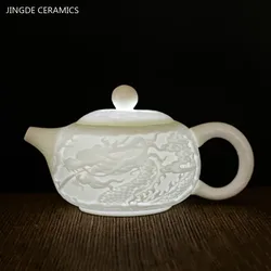 260ml Dragon Pattern Ceramic Tea Pot Chinese Ball Hole Filter Xishi Teapot Handmade White Porcelain Beauty Kettle Custom Tea Set