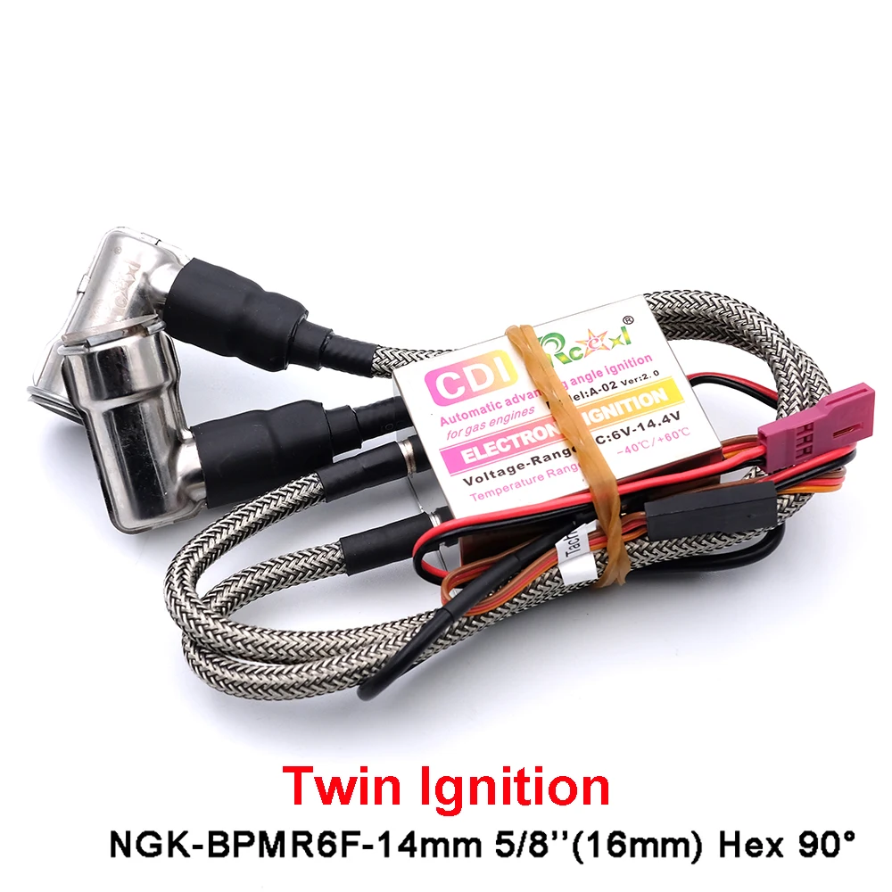 Rcexl Single/ Twin Ignition CDI NGK-BPMR6F-14mm 5/8’’(16mm) Hex 90 Degrees for Gas Petrol Engine RC Airplane