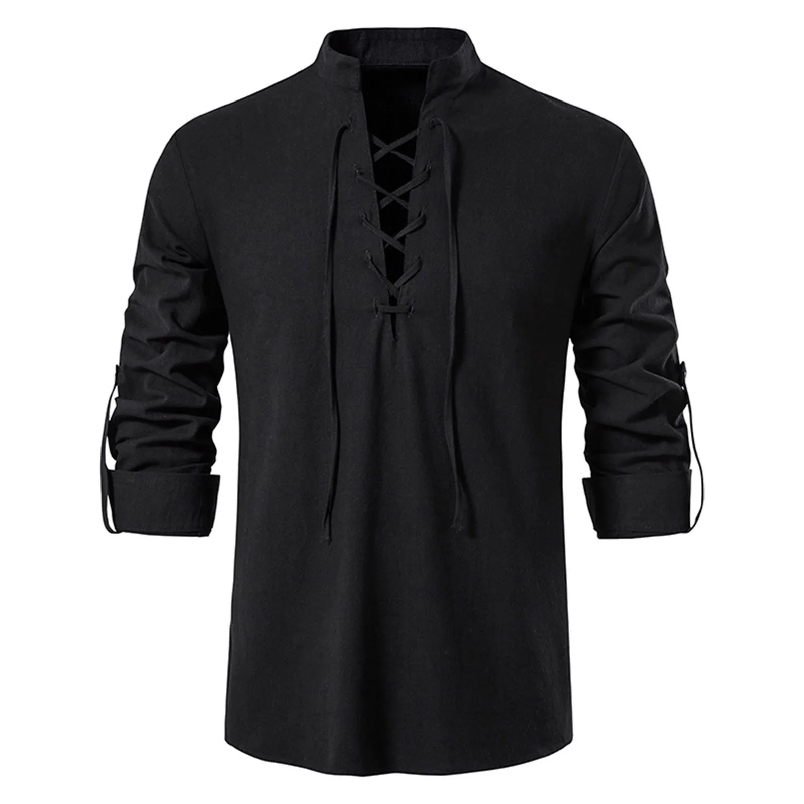 

Рубашка мужская однотонная с воротником-стойкой, свободный бандажный Топ с длинным рукавом, брендовая одежда в стиле Харадзюку, повседневная верхняя одежда
