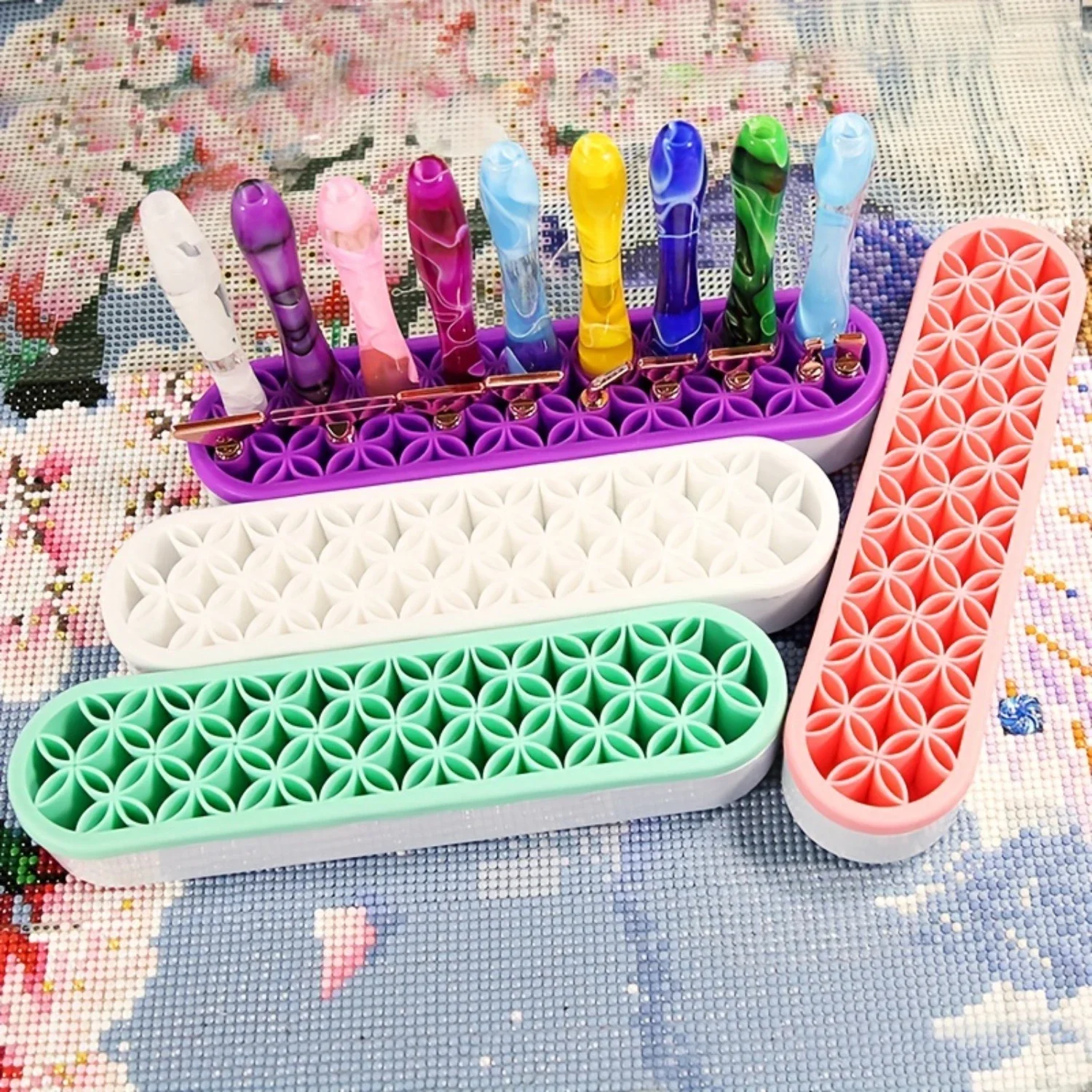 

Multifunctional Tray, Desktop Organizer, Brush Holder, Silicone Manicure Pen Dot Drill Pen Sewing Craft Tools Rack