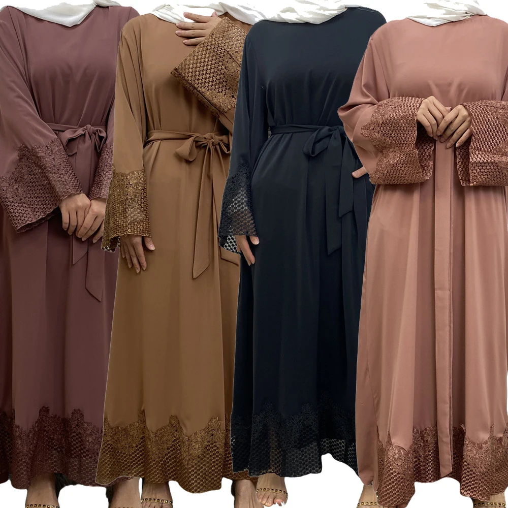 

Lace Embroidery Abayas for Women Muslim Eid Party Maxi Dress Ramadan Islamic Clothing Dubai Kaftan Robe Femme Musulman Jalabiya