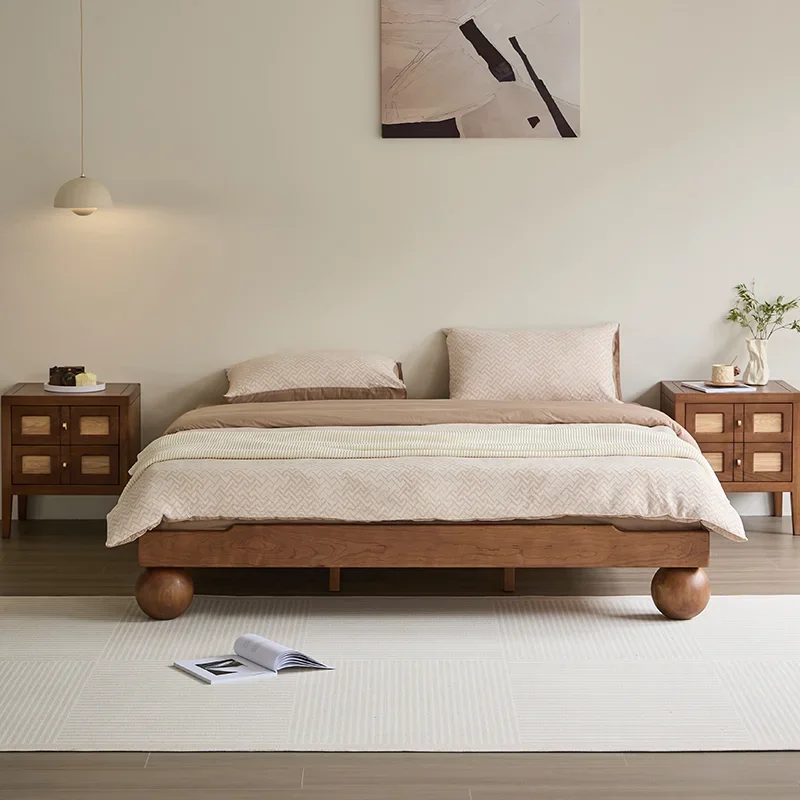 French cherry wood antique so lid wo od double b ed retro black walnut row skeleton B & B without bedside suspended