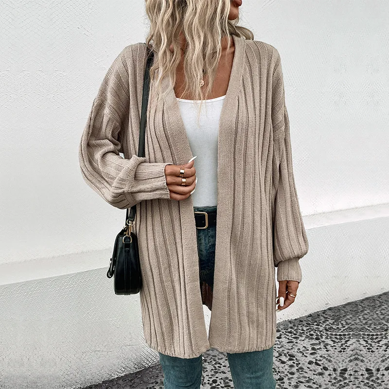 

Solid Khaki Cardigan Women Autumn Clothing Female Sweater Knitted Clothes Casual Outfits Long Sleeve Knitwears Winter Outerwear