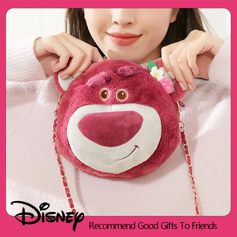 Disney Lotso Kawaii Strawberry Bear Stuffed Toys Cartoon&Cute The Bear Plush Dolls Crossbody Bag Chain bag Gift For Kids Girls