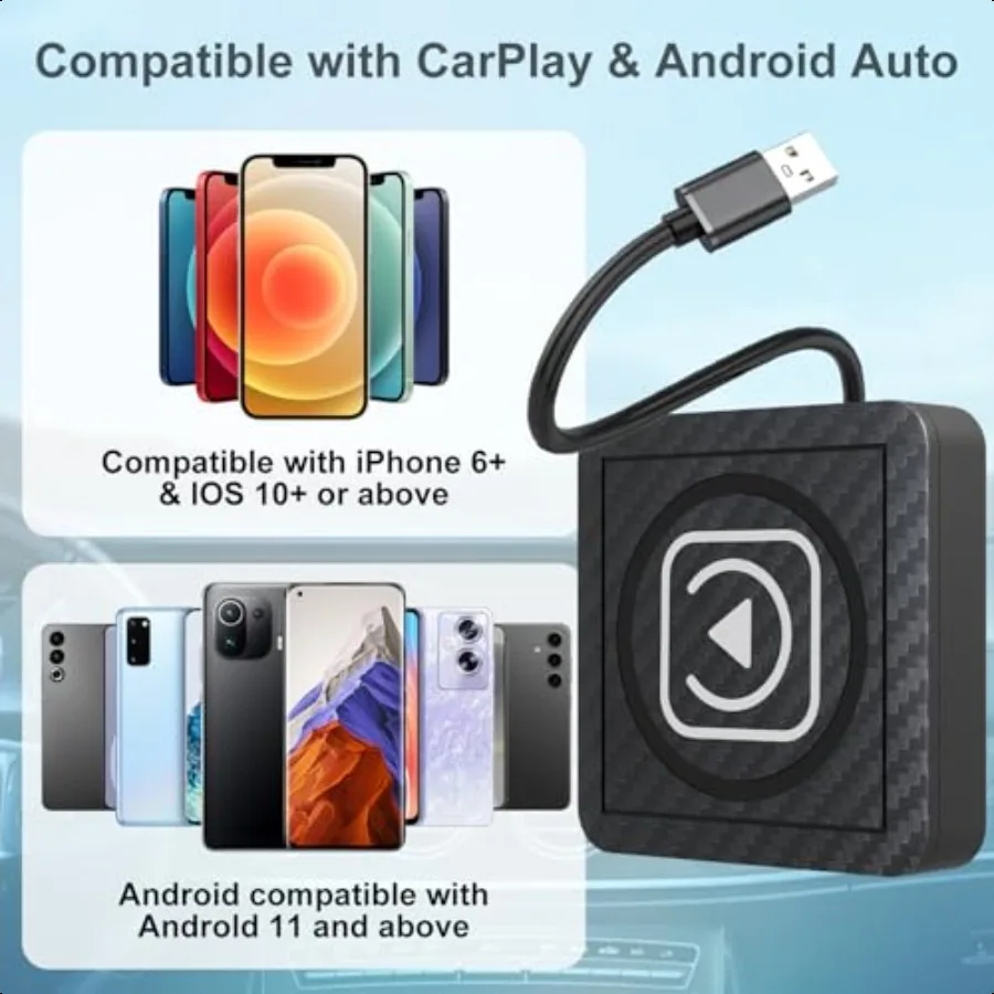 Адаптер Wirel CarPlay Android Auto Convert Factory Wired to Wirel, совместимый с автомобилями из 2017 года iPhone iOS 10+ Android 11+ Plug