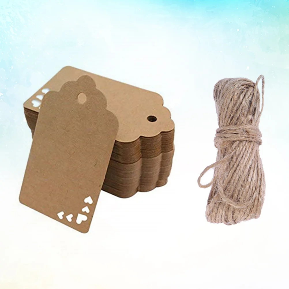 50PCS Wavy Shape Head Hollowed Out Love Heart Hollowed Pattern Kraft Paper Tag With 5 Meters Long Rope