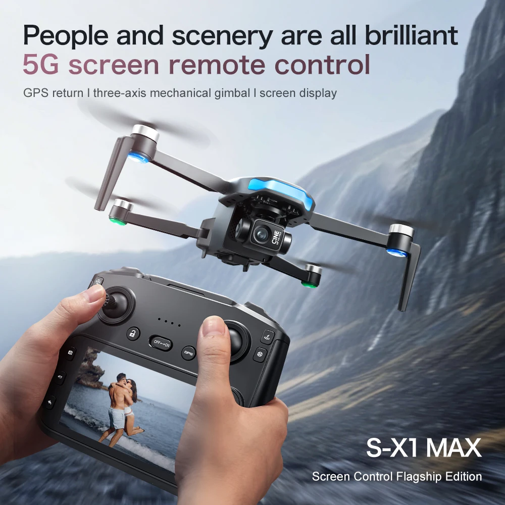 New S-X1 GPS Drone 4K Profesional Dual Camera 3-Axis Gimbal Aerial 5G WiFi Brushless RC Quadcopter Screen Control Security Dron