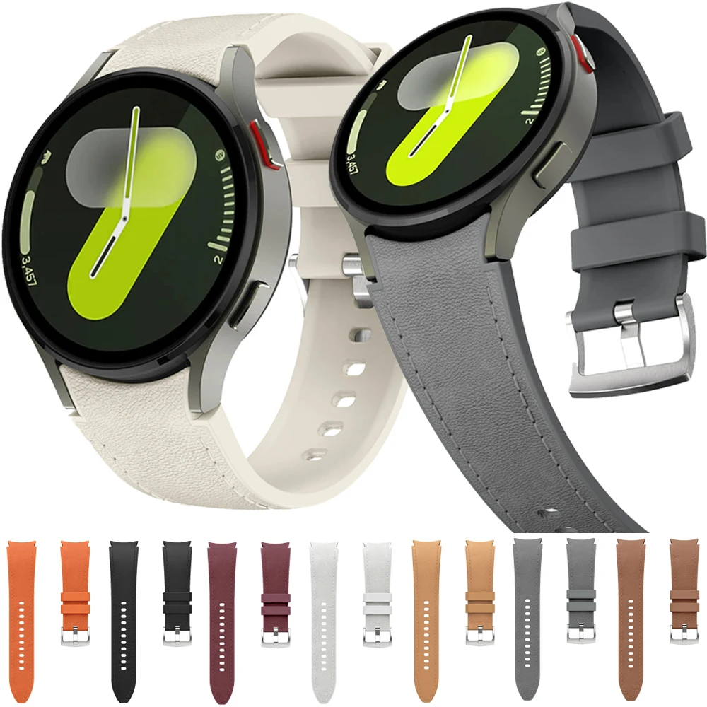 

Silicone+Leather Strap for Samsung Galaxy Watch 7 44mm 40mm/6 Classic 47mm 43mm/5 Pro 45mm No Gap Wristband for Watch 6 5 4 Belt