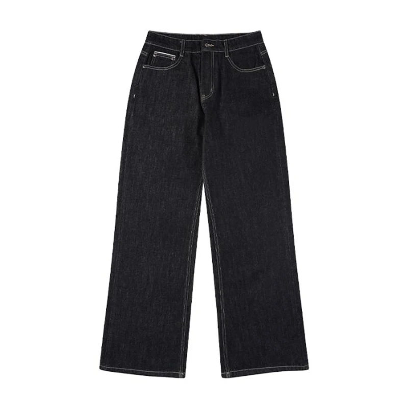 KSTUN Jeans neri solidi Pantaloni in denim a gamba larga da uomo Pantaloni larghi larghi alla moda casual Pantaloni da papà a figura intera Marchio di alta qualità
