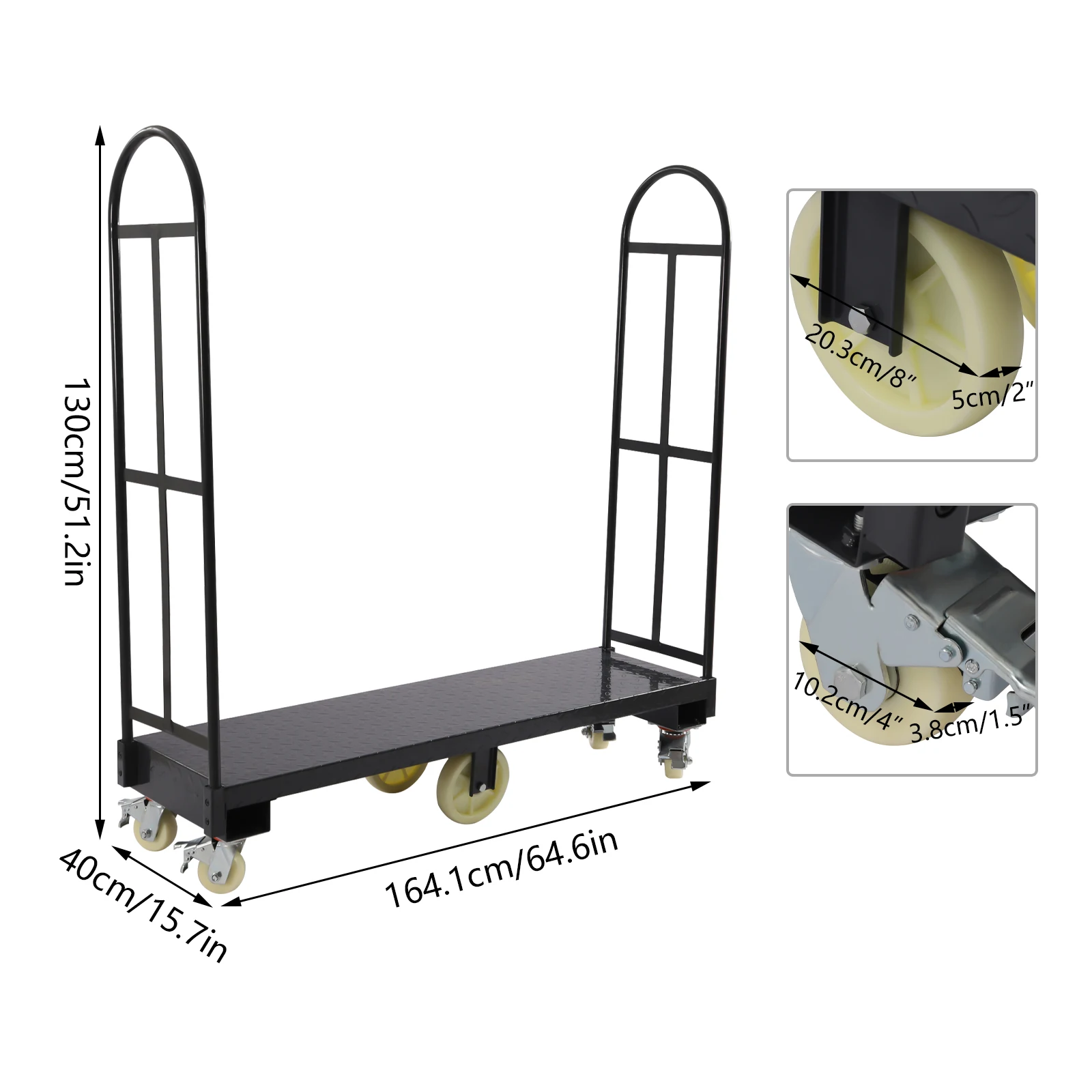 40x164,1 cm U-Boat Dolly, carga de 2.000 lb, rodas direcionais para movimento estável, levantamento pesado