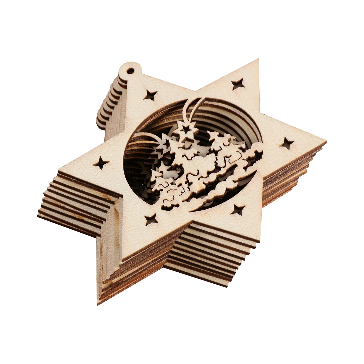 

10Pcs Wooden Christmas Tree Pendants Hexagram Star Design DIY Crafting Decor Unfinished Wood Cutouts Easy Hanging