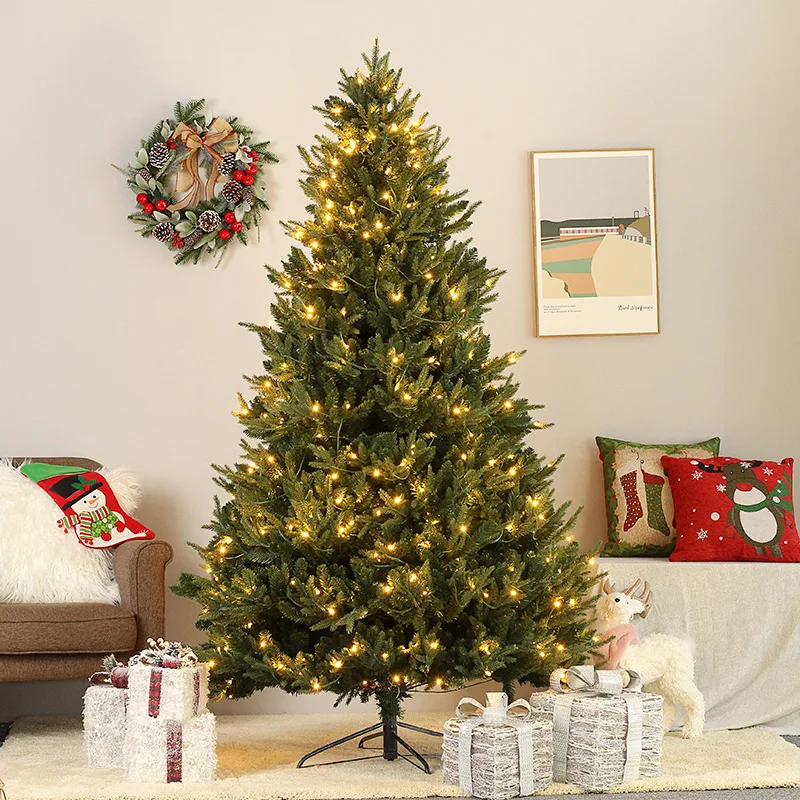 Dense LED Warm Light PE PVC Mixed Automatic Christmas Tree Floor Decoration Ornament