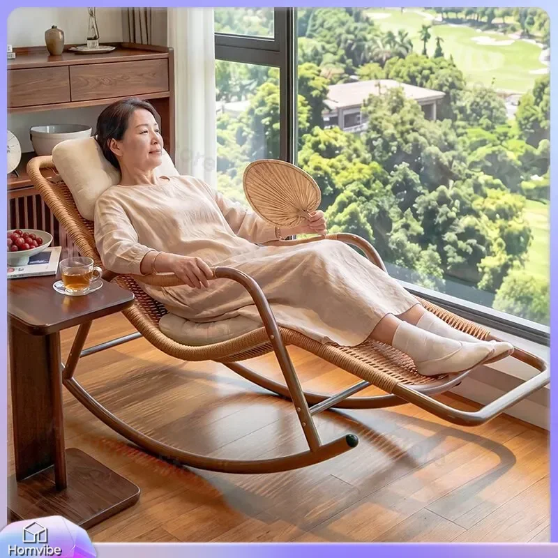 Outdoor Rattan Rocking Chair Recliner for Balcony Home Leisure Adults Elderly Nap Free Standing Patio Garden Furniture Seat