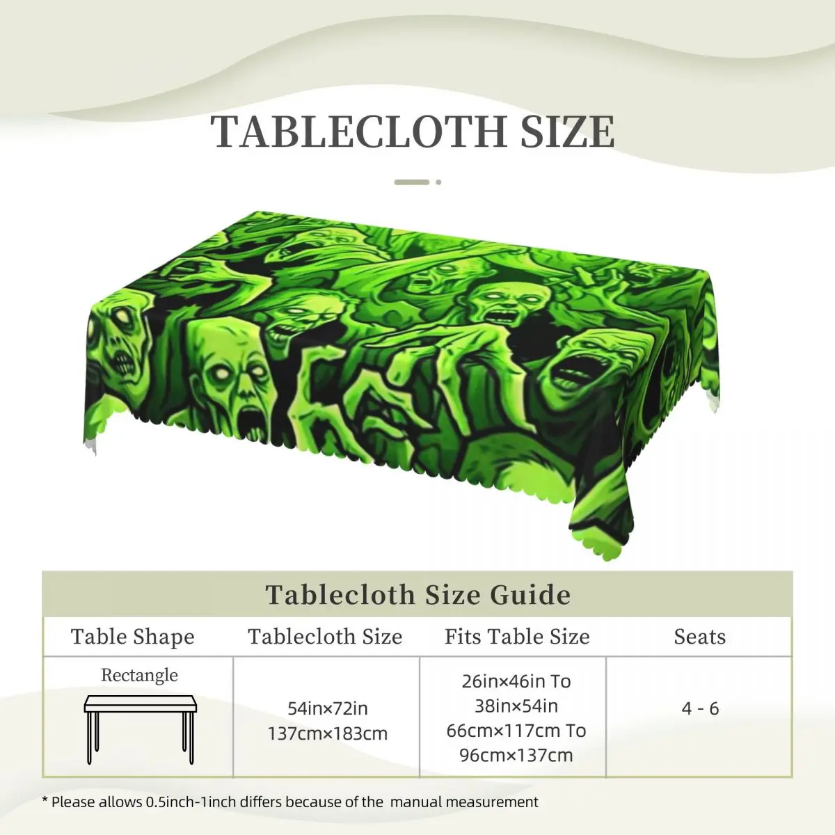 Ghost Skull Luminous Horror Night Halloween Customized Rectangular Tablecloth Oilproof Table Cover for Dining Events Table Cloth
