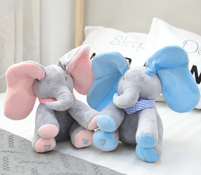 Bonito animal recheado elefante brinquedo de pelúcia, elefante cantando com orelhas, movendo brinquedo elétrico, presente para o bebê