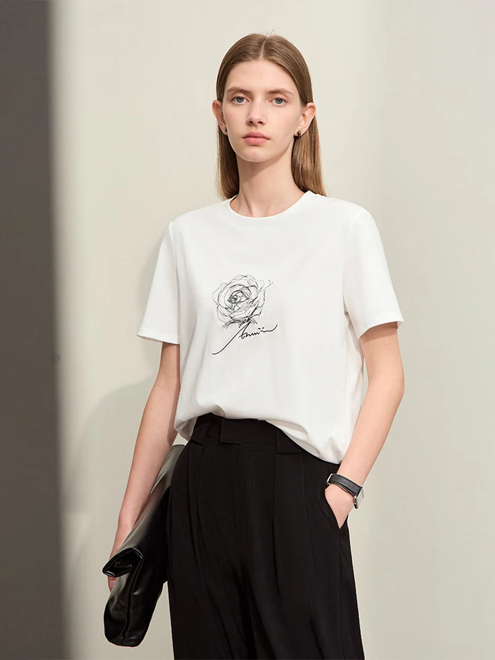 ♡Aami♡ Amii Minimalism 2024 Short-sleeve T-shirts for Women Summer New