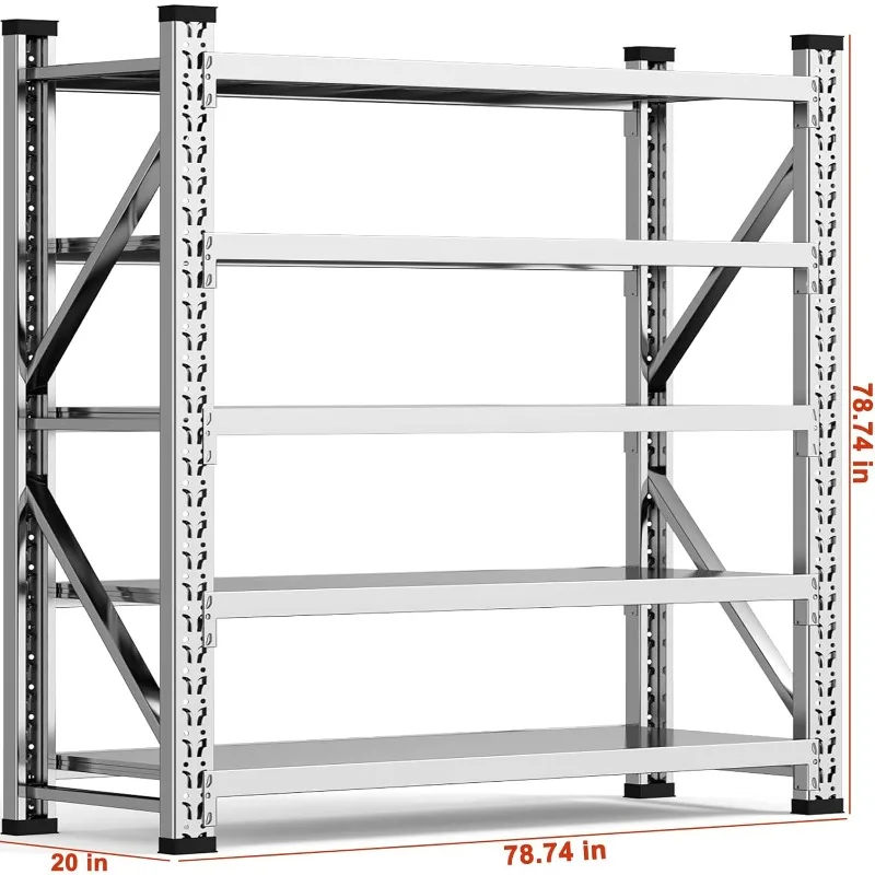 Rak garasi lebar 78 "4400 lbs, rak barang berat Baja tahan karat 5 tingkat yang dapat disesuaikan 78 "L x 20" D x 78 "H