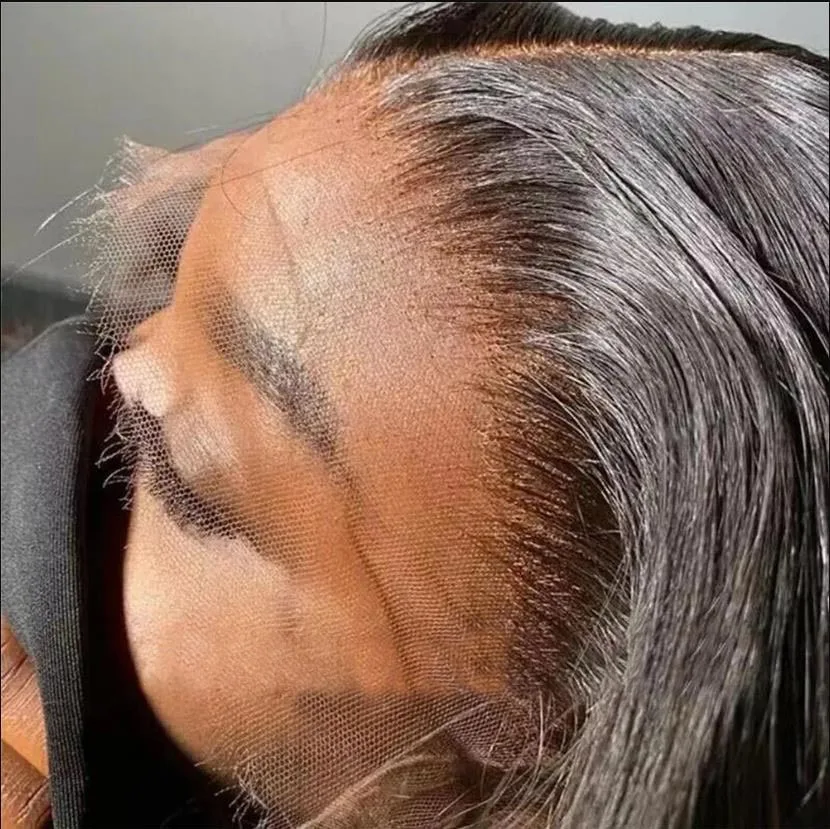 Cabello Frontal de encaje transparente HD 13x4, cabello liso prearrancado, línea de cabello 100% humano Natural, cierre de encaje 4x4