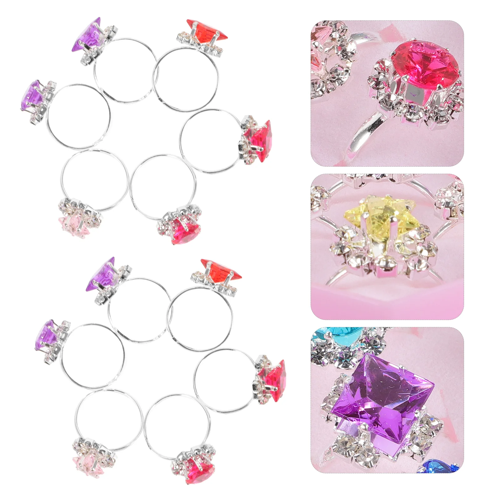 12 Pcs Child Ring Toy Kid Gift Girl Diamante Beautiful Flower Rings for Teen Girls