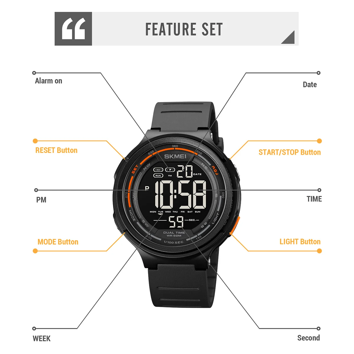 SKMEI Fashion Japan Digital Alarm Clock Sports Watches For Men Women Outdoor Waterproof Wristwatch Reloj Hombre image 4