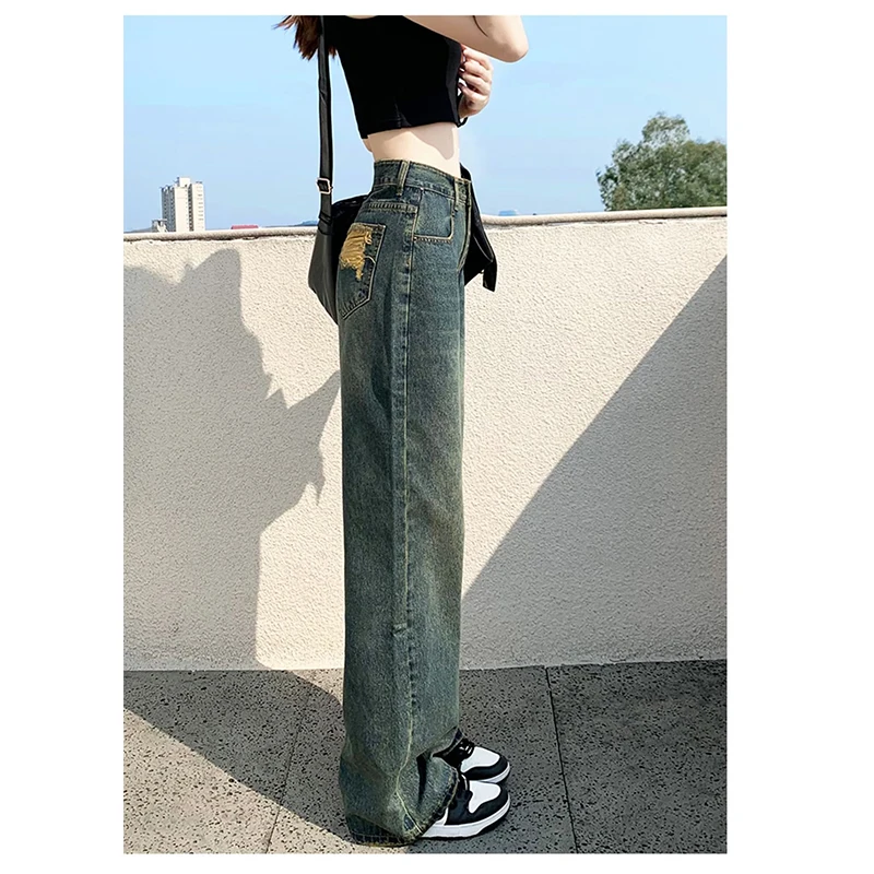 Vintage Straight Female Trousers Casual Straight Jeans High Waist Wide Leg Spring and summer Comfortable Pants Basic Simple Wome