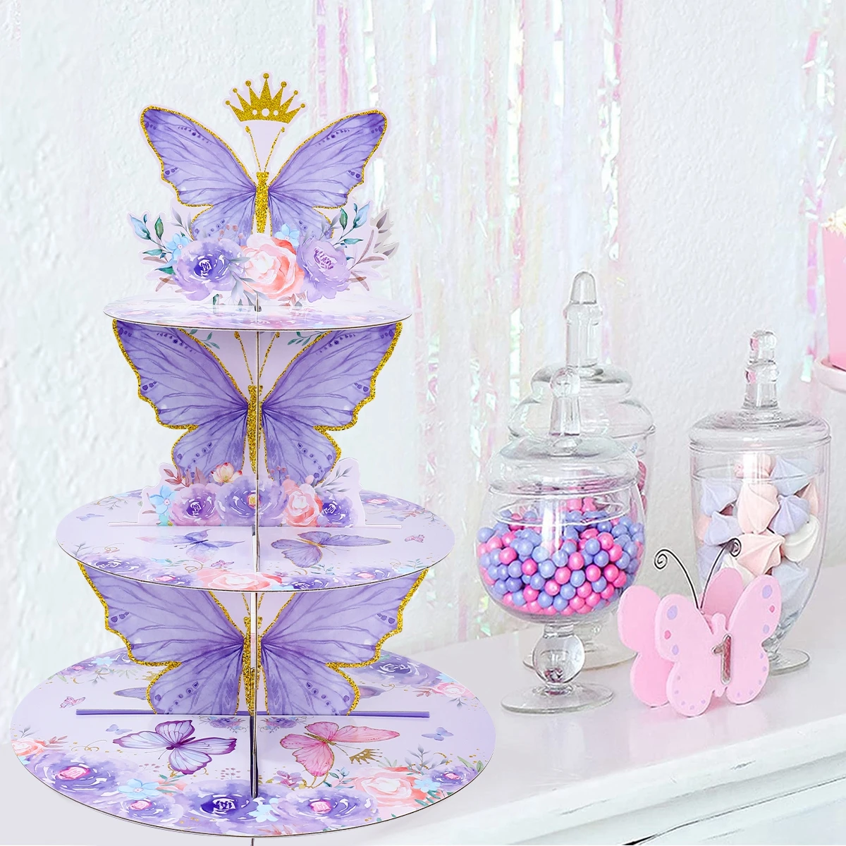 Purple Butterfly Cakecup stand Butterfly Theme Birthday Party Decoration Kids Girl Baby Shower Wedding Party Supplies Cake Decor