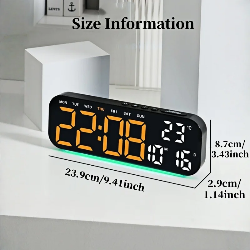 Digital Alarm Clock with Mood Light TEMP Date 2 Alarms Count-up Countdown Snooze Table Clock 12/24H 5-level Brightness LED Clock