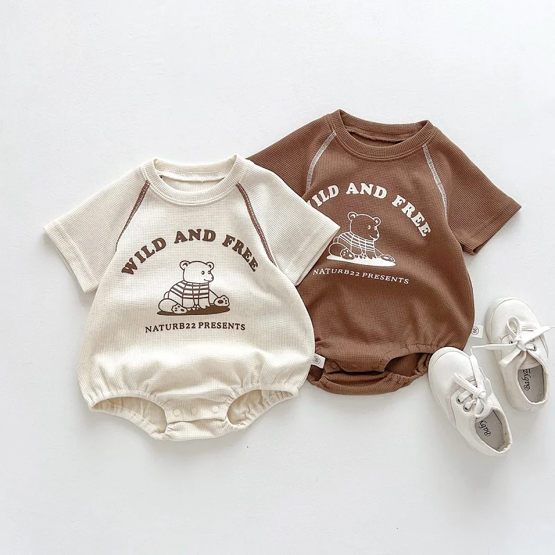 

Cute Baby Romper 0-24Months Newborn Boy Girl Short Sleeve O-Neck Cartoon Bear Print Cotton Bodysuit One-Pieces Summer Clothes