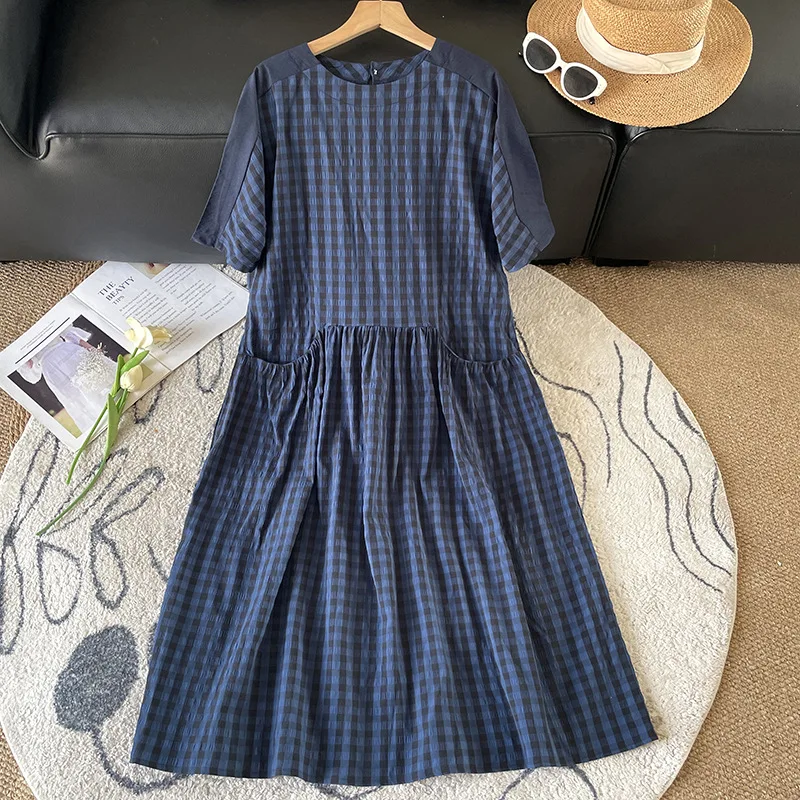 

Long Dress Women Dresses Vestidos Y2k Streetwear Round Neck Short Sleeve Casual Loose Plaid Elegant Party Night Work 2026 Spring