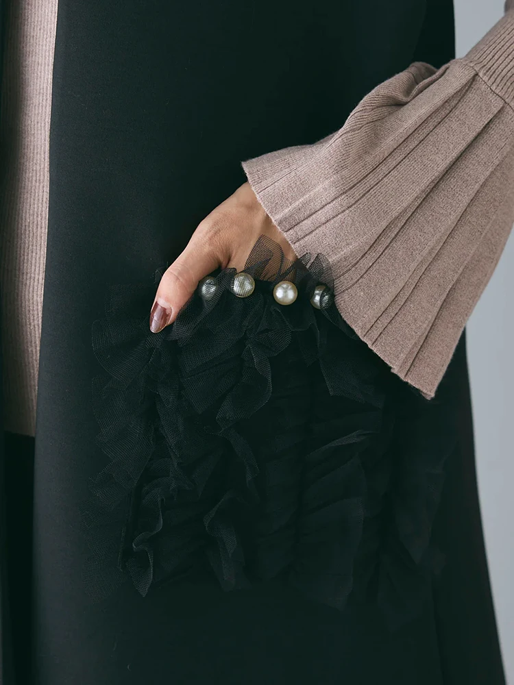 Heavy Industry Beaded Pocket Trench Coat Women 2024 New Autumn Winter Sleeveless Long Waistcot Female Casual Elegant Overcoat