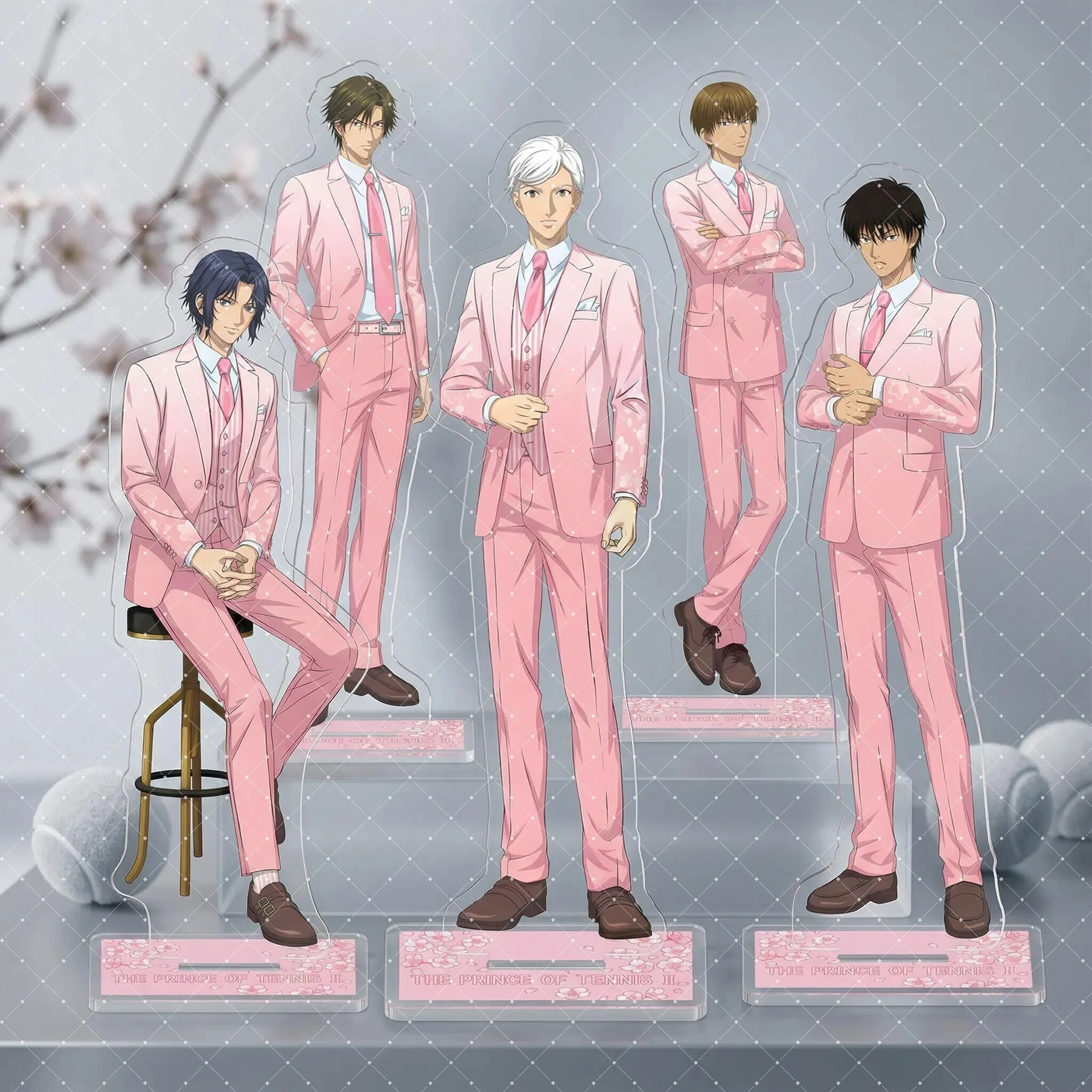 Figura de Acrílico de 15 cm del Anime The Prince of Tennis II, Estilo SAKURA, Versión con Traje Rosa Llavero Acrílico de Tezuka Kunimitsu, Decoración de Escritorio