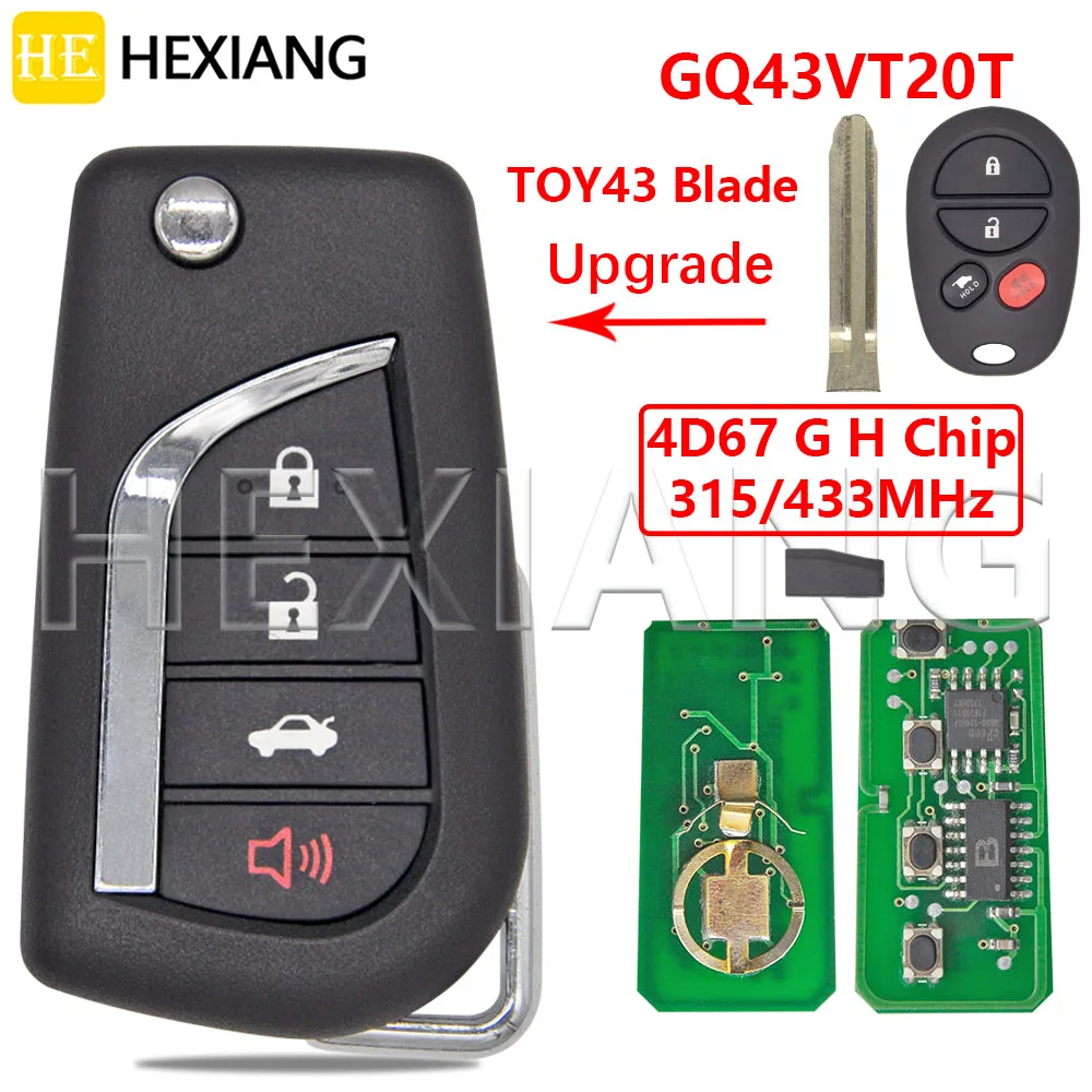 DR Upgrade GQ43VT20T 4D67/4D72 G/8A/H 315/433MHz Flip Car Remote Control Key For Toyota Sienna Highlander Tacoma Tundra Sequoia