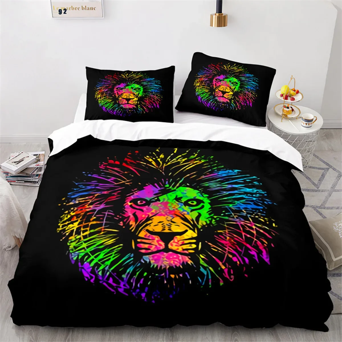 Fierce Colorful Lion Leopard and Tiger Head 3D Lion Duvet Cover Microfiber Wild Animals Theme for Teen Boys Young Man Room Decor