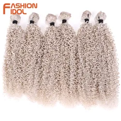 FASHION IDOL Afro Kinky Curly Hair Synthetic Hair Bundles 12-14 inches 6PCS 260g Ombre Blonde Weave Fake Hair Extensions