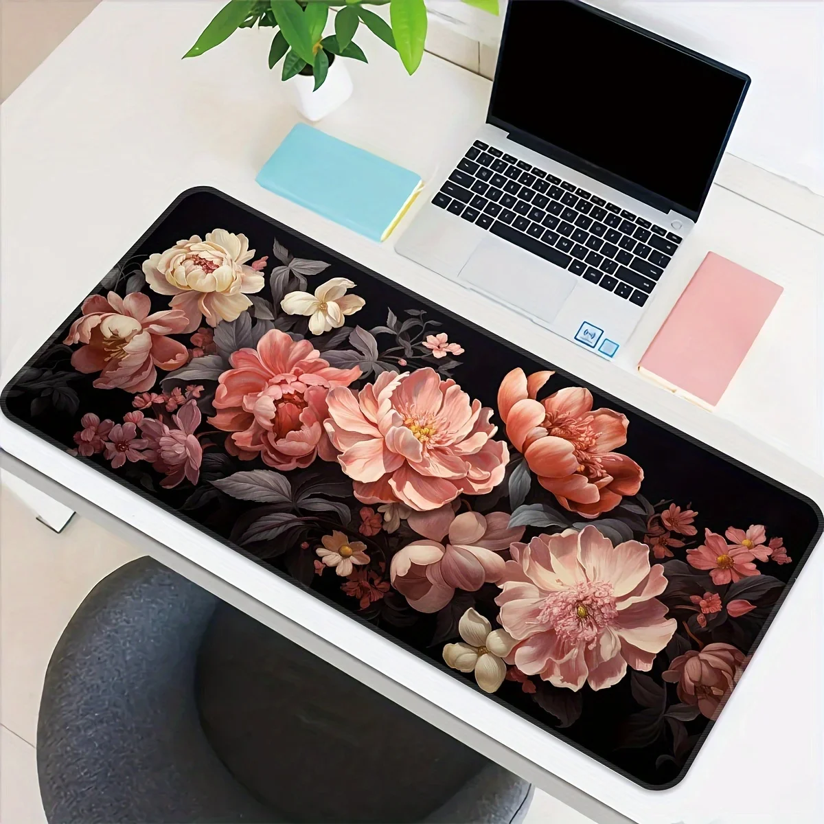 Flower Art Mouse Pad Large Spring Blooming Washable Non-Slip Rubber Base Extended Desk Mat Precision Locking Floral for Esports