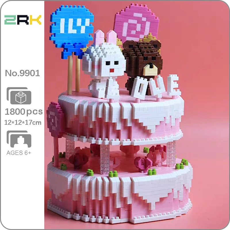 

ZRK 9901 Happy Birthday Wedding Cake Sweet Candy Rabbit Bear Doll 3D Mini Diamond Blocks Bricks Building Toy for Children no Box