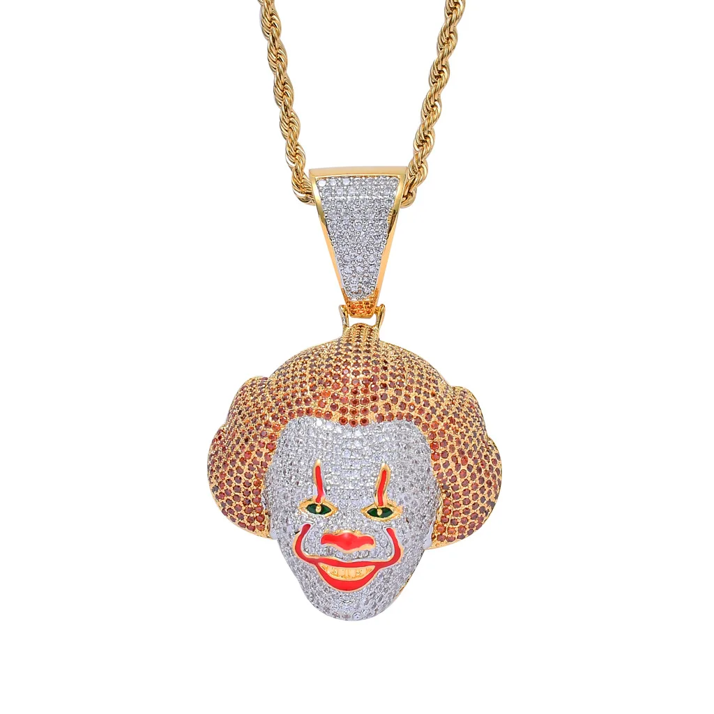 

European and American hip hop jewelry cosplay classic clown pendant slightly inlaid zircon hipster dress necklace