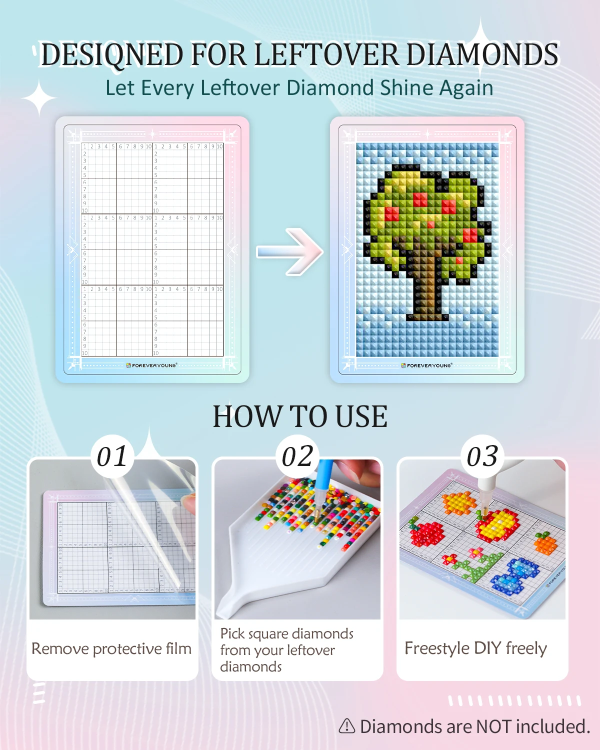 30Pcs Holographic Blank Diamond Art Cards, 3-Inch Square Diamond Blank Template Cards, Freestyle DIY Craft for Leftover Drills
