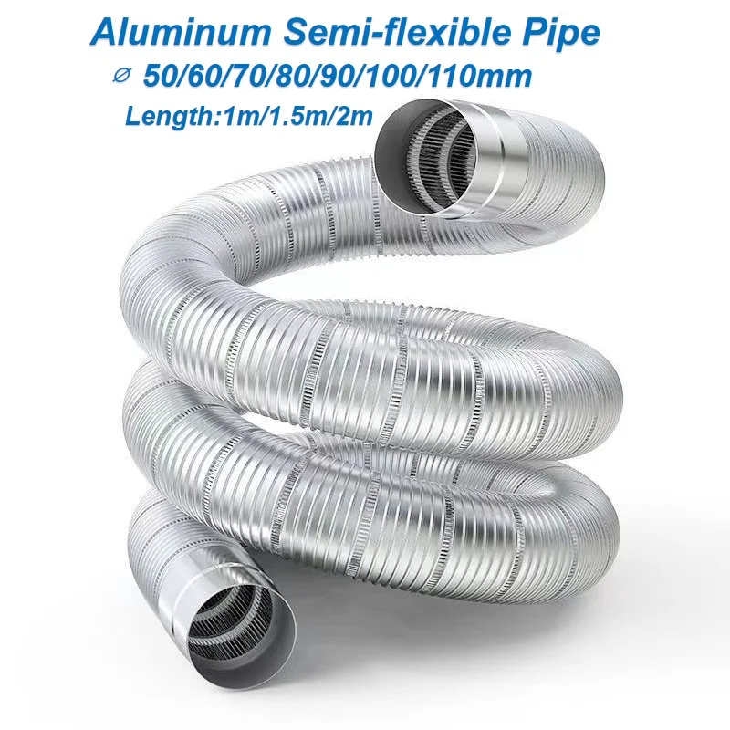 ∅70mm 1m Aluminum Semi-flexible Pipe with Stainless Steel Connector Smoke Exhaust Tube of Water Heater/Bathroom Ventilation Duct