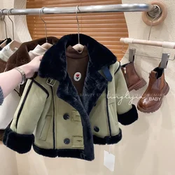 Children's clothing boys' autumn and winter jackets 2023 new children's fur boys' motorcycle clothing plush and thickened