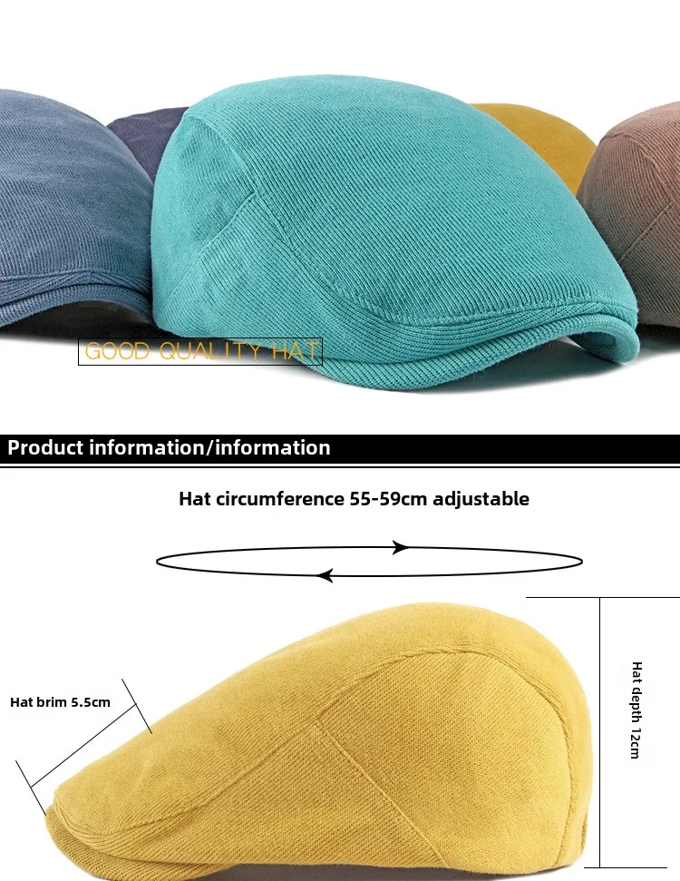 Herren Strick-Ivy-Flatcap, klassische einteilige Newsboy-Mütze, weiche, atmungsaktive, einfarbige Baskenmütze mit verstellbarem Snapback für – Detail 2