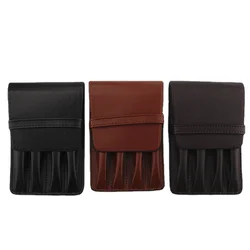 Estuche de cuero PU para pluma estilográfica, 4 ranuras divididas, estuche para bolígrafos, soporte para bolígrafos hecho a mano, negro/marrón